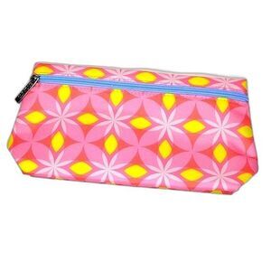 CLINIQUE Make-up Bag Floral Geometric Pink Yellow Blue Fun Colorful Clutch